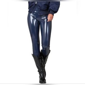 NWT SPANX Faux Patent-leather Leggings Port Navy SZ L